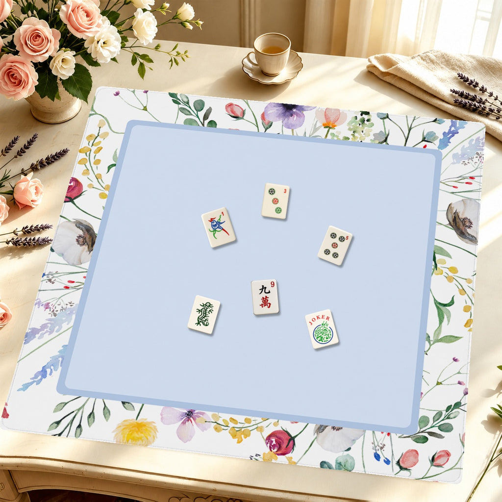 Mahjong by SI™ Petal Pushers Blue Square Mahjong Mat — Styled Tile Table [styled-tile-table-square]