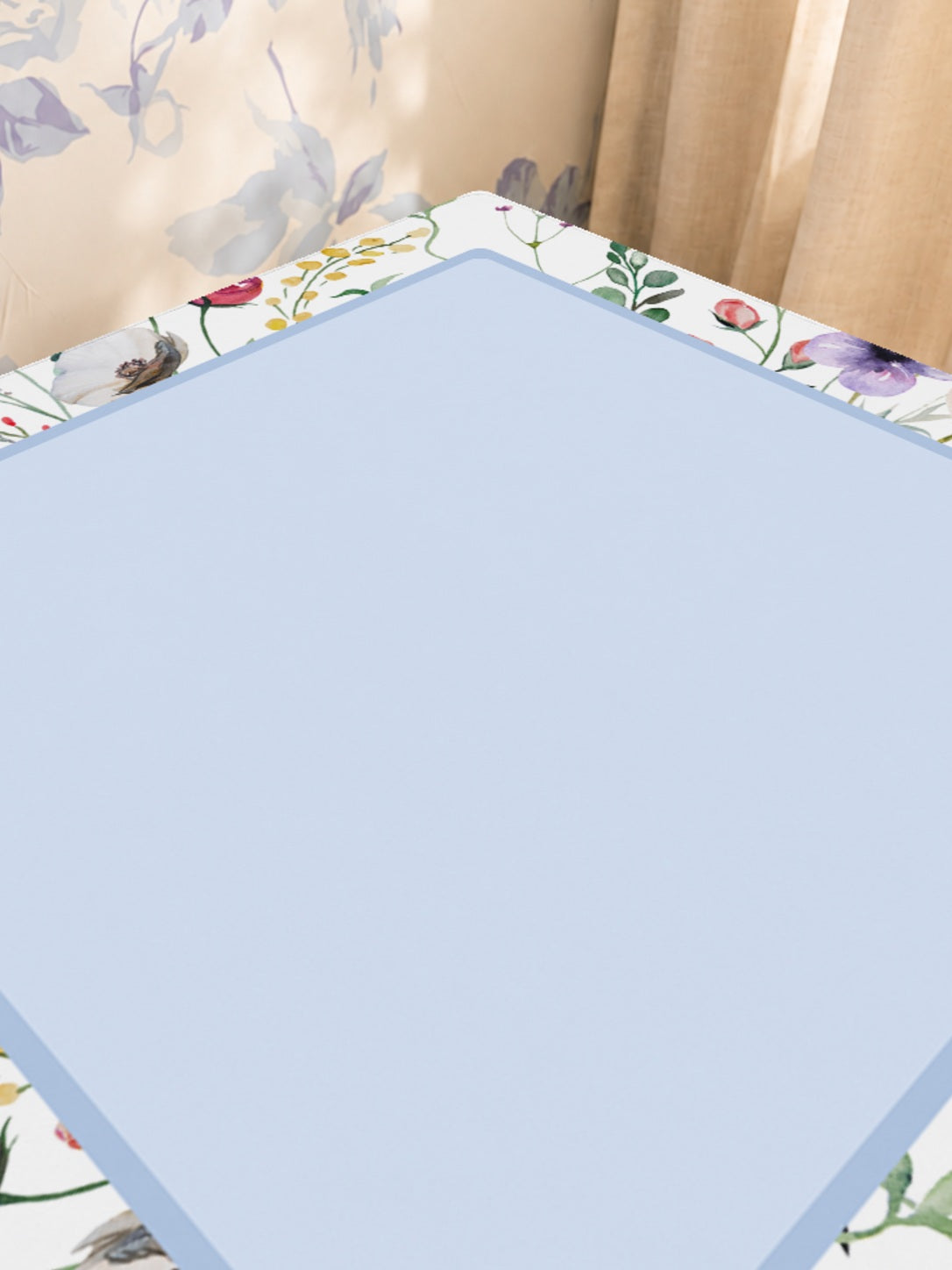 Mahjong by SI™ Petal Pushers Blue Square Mahjong Mat — Sunlit Close-up [sunlit-closeup-square]