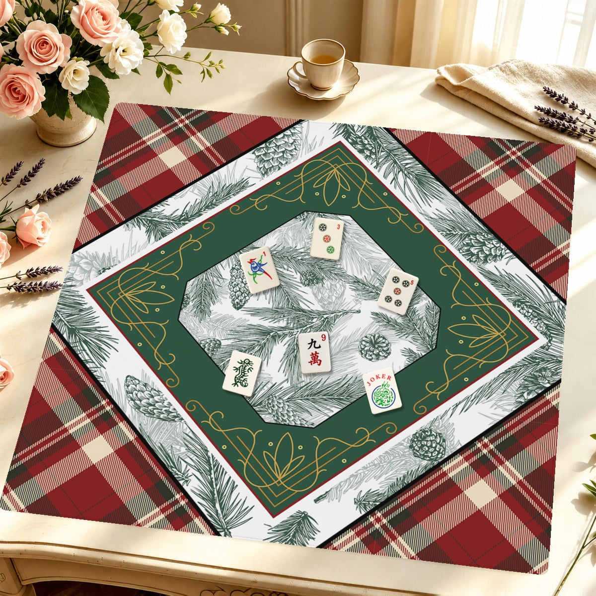 Mahjong by SI™ Pinecone Lodge Mahjong Mat — Styled Tile Table [styled-tile-table-square]