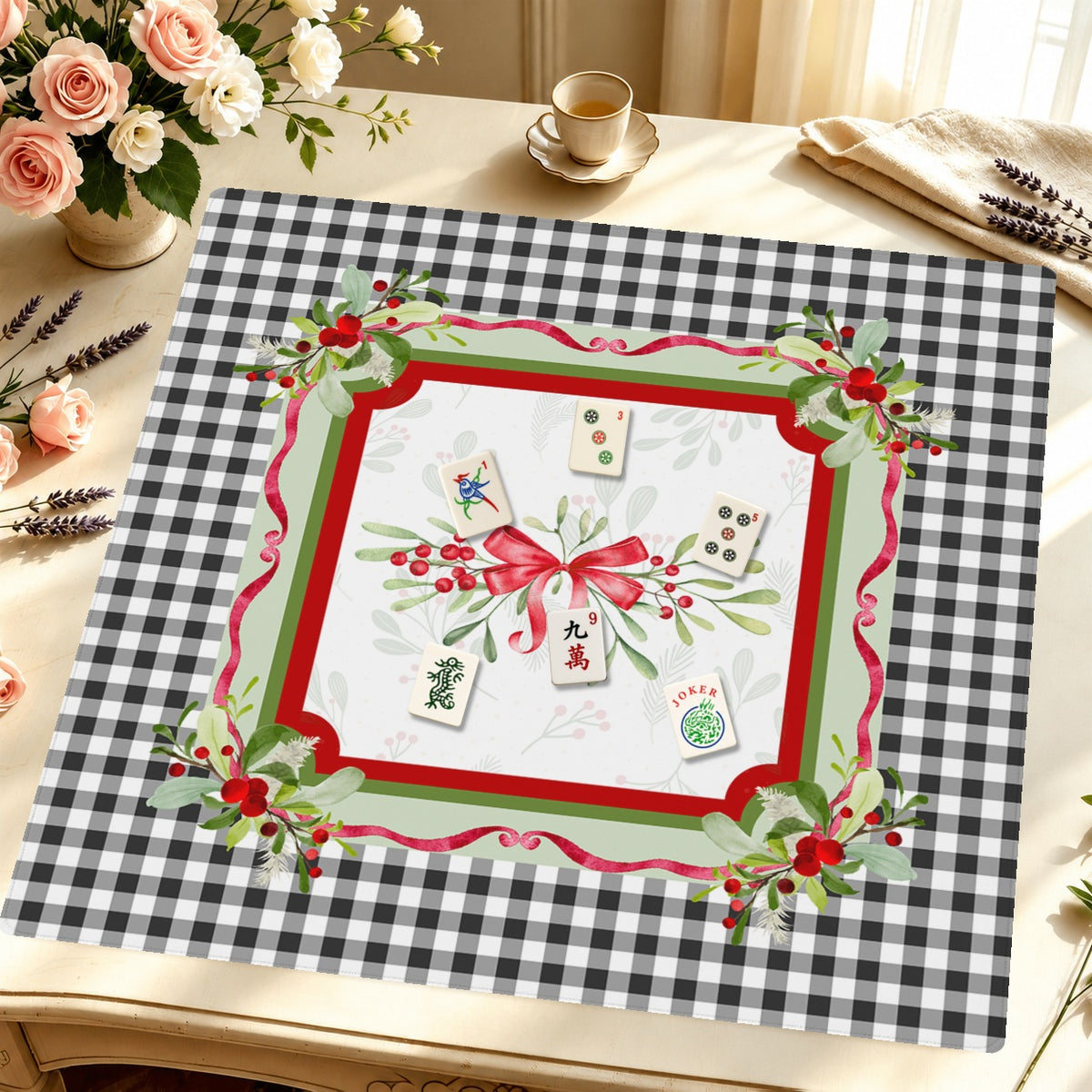 Mahjong by SI™ Plaid Tidings Mahjong Mat — Styled Tile Table [styled-tile-table-square]