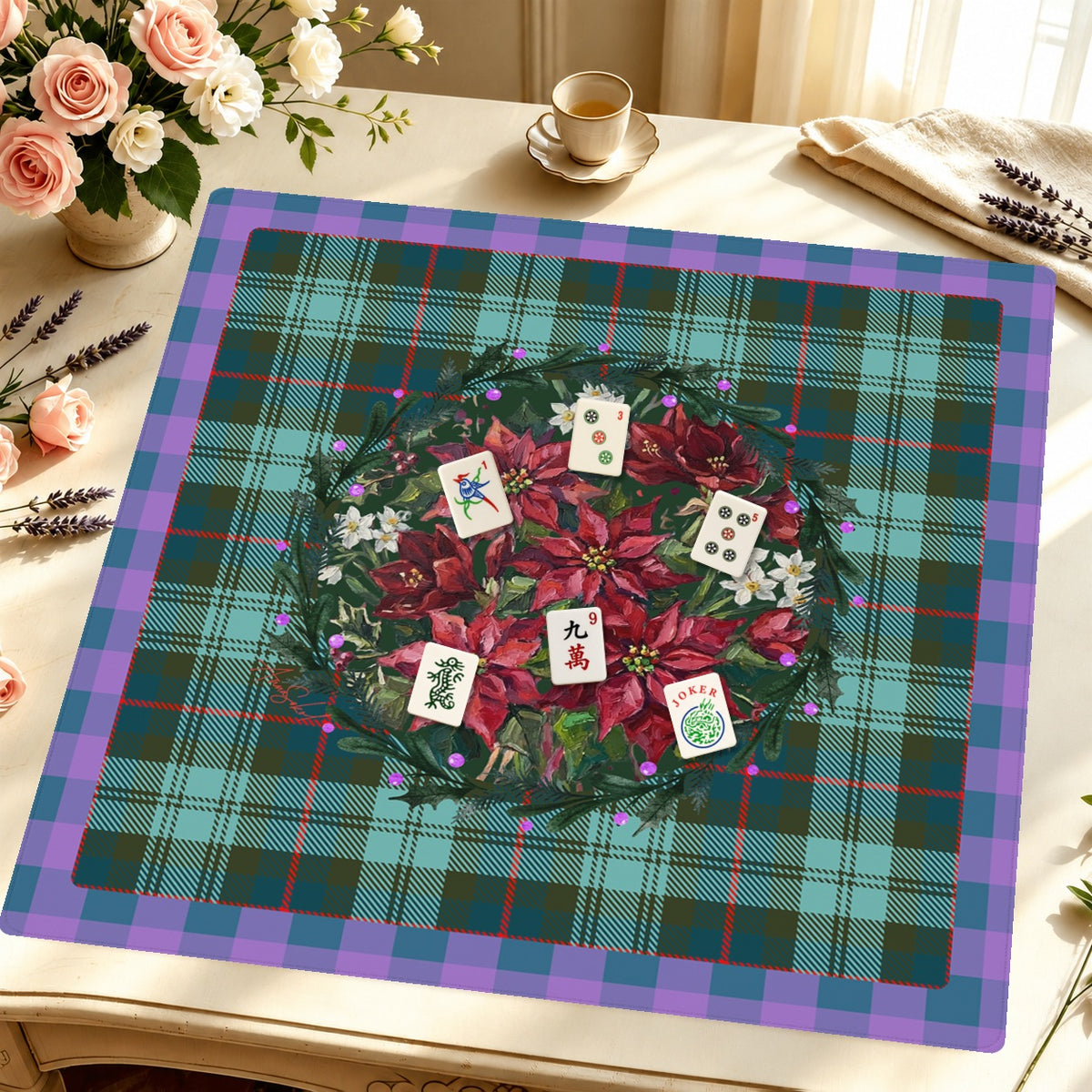 Poinsetta Party — Styled Tile Table [styled-tile-table-square]