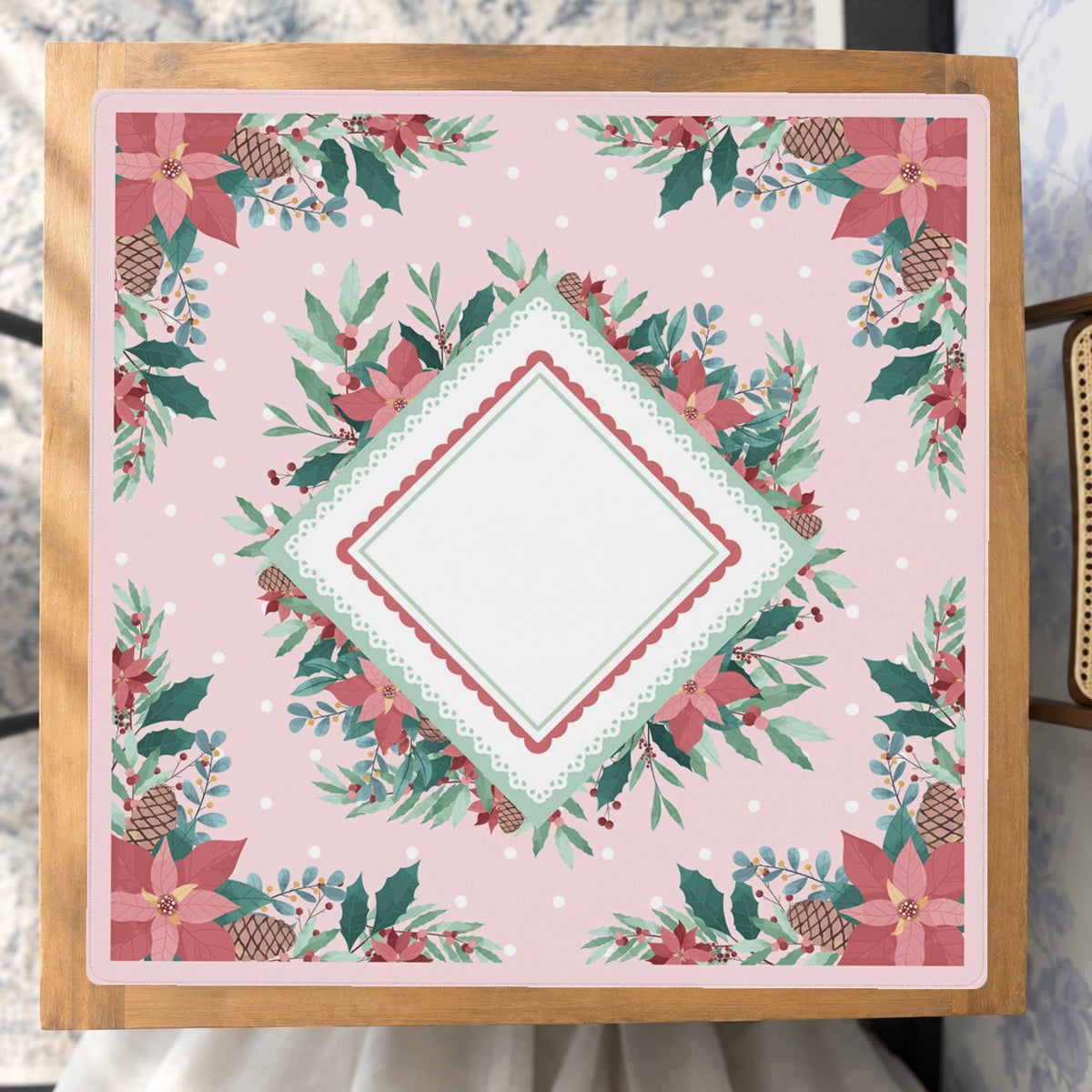 Mahjong by SI™ Poinsettia Paradise Mahjong Mat — Studio Overhead [studio-overhead-square]