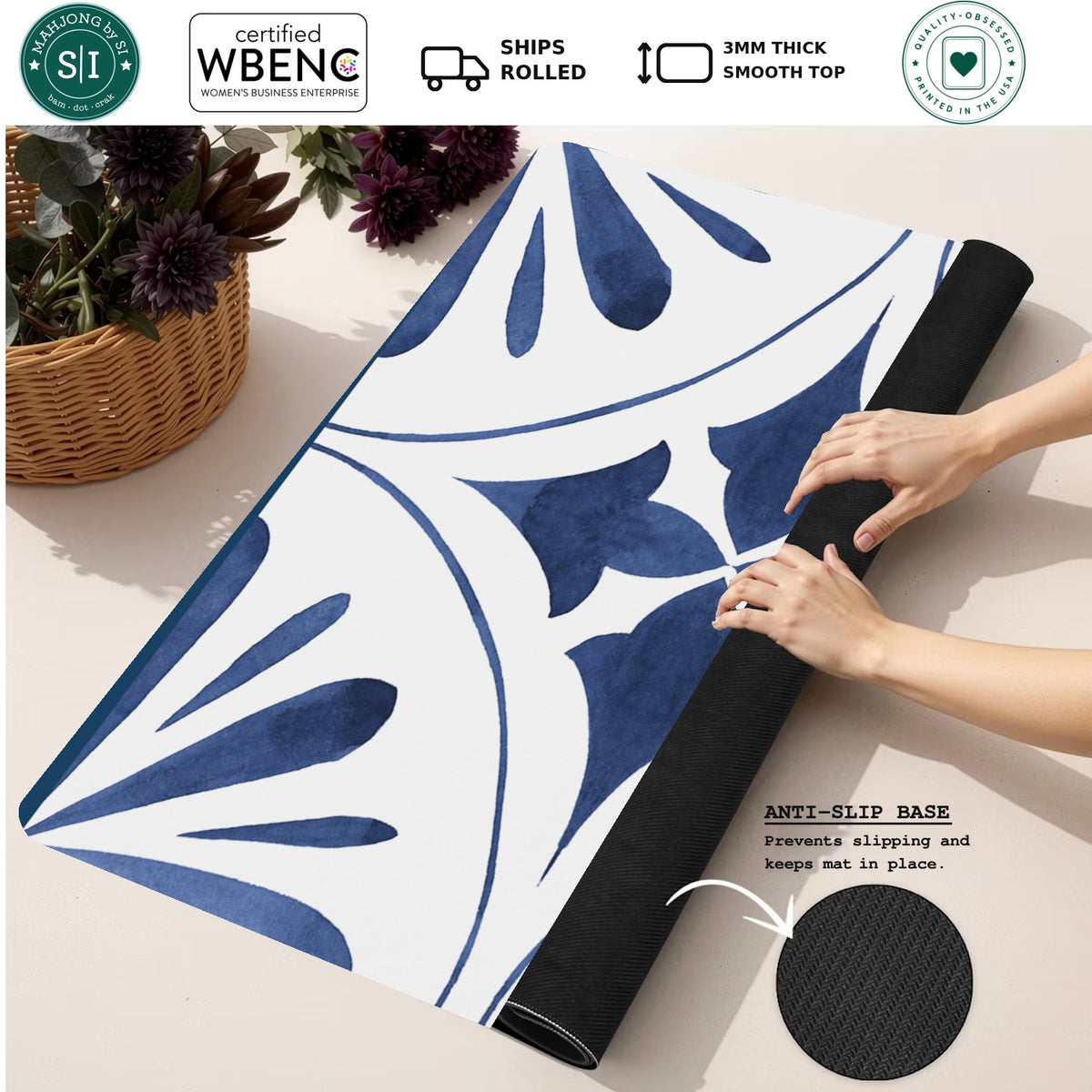Mahjong by SI™ Point Taken Blue Mahjong Mat — Rolled Mat Feature Image [rolled-feature-square]
