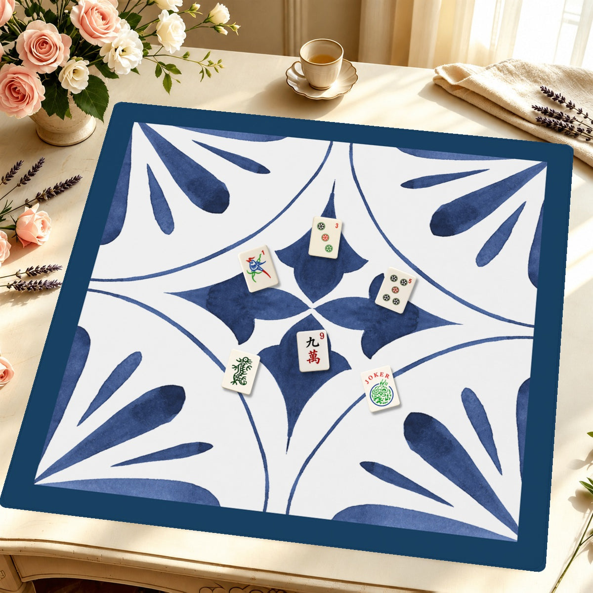 Mahjong by SI™ Point Taken Blue Mahjong Mat — Styled Tile Table [styled-tile-table-square]
