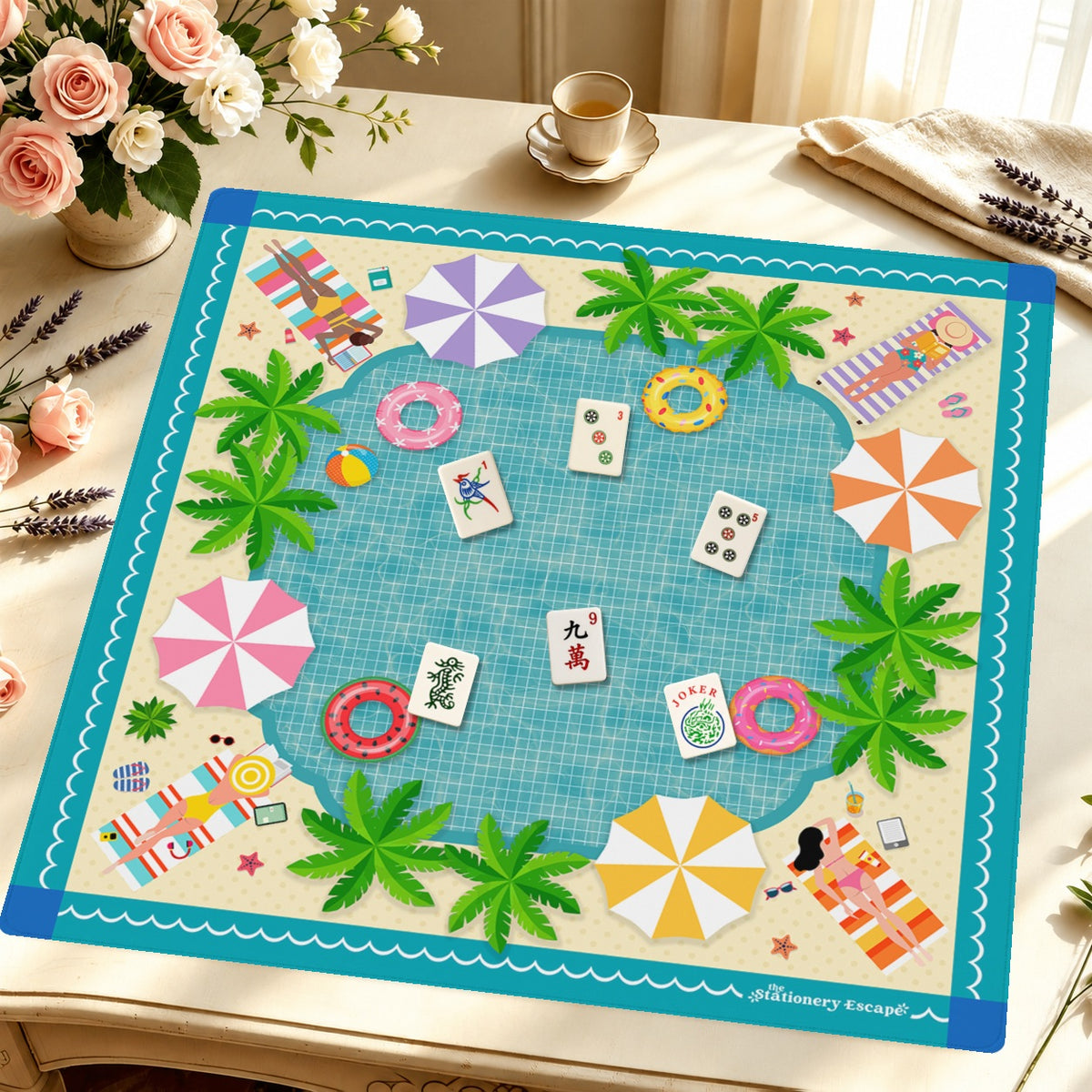 Poolside Reads Mahjong Mat — Styled Tile Table [styled-tile-table-square]