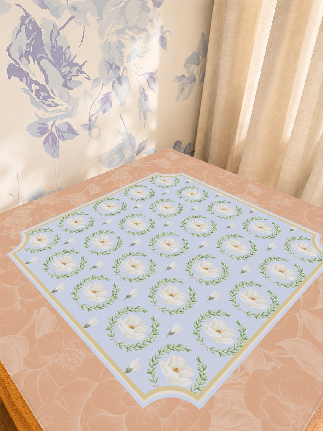 Mahjong by SI™ Porcelain & Peach Mahjong Mat — Sunlit Detail [studio-detail-square]