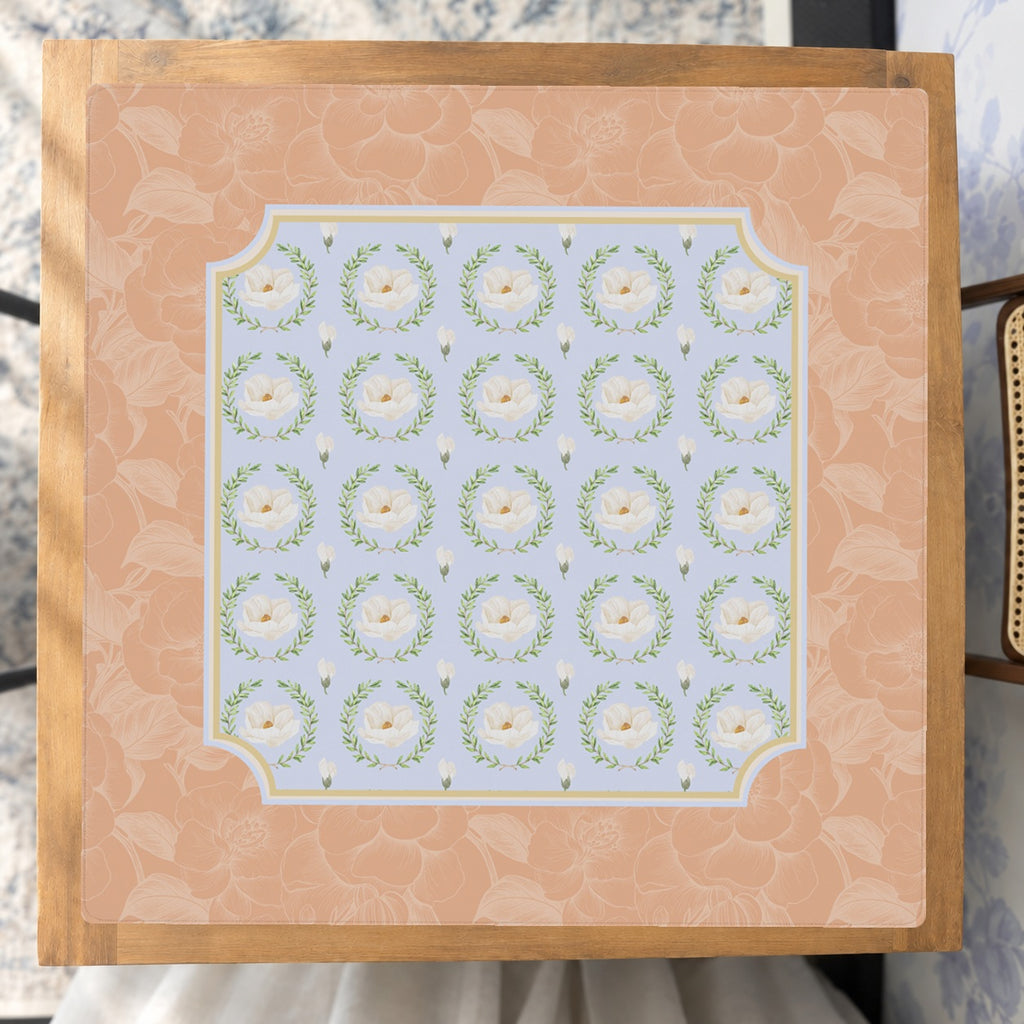 Mahjong by SI™ Porcelain & Peach Mahjong Mat — Studio Overhead [studio-overhead-square]