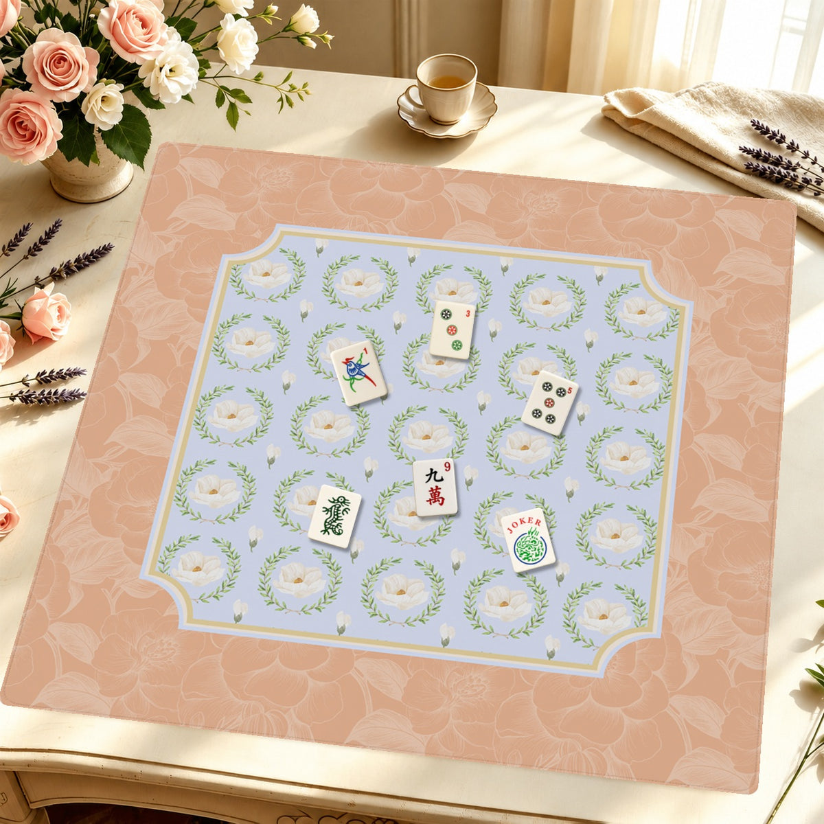 Mahjong by SI™ Porcelain & Peach Mahjong Mat — Styled Tile Table [styled-tile-table-square]