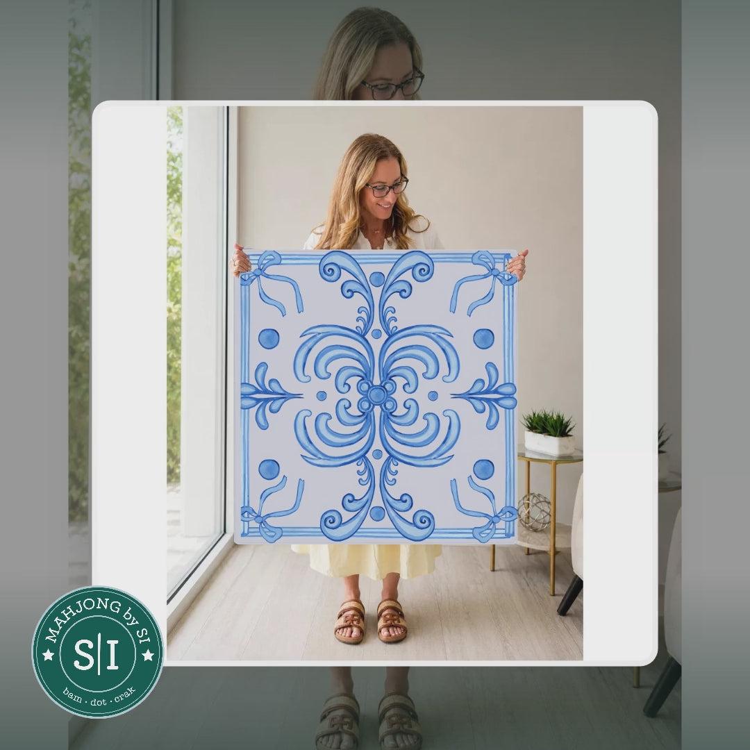 Mahjong by SI™ Ribbon Around | Blue Mahjong Mat — lifestyle video (clear logo)