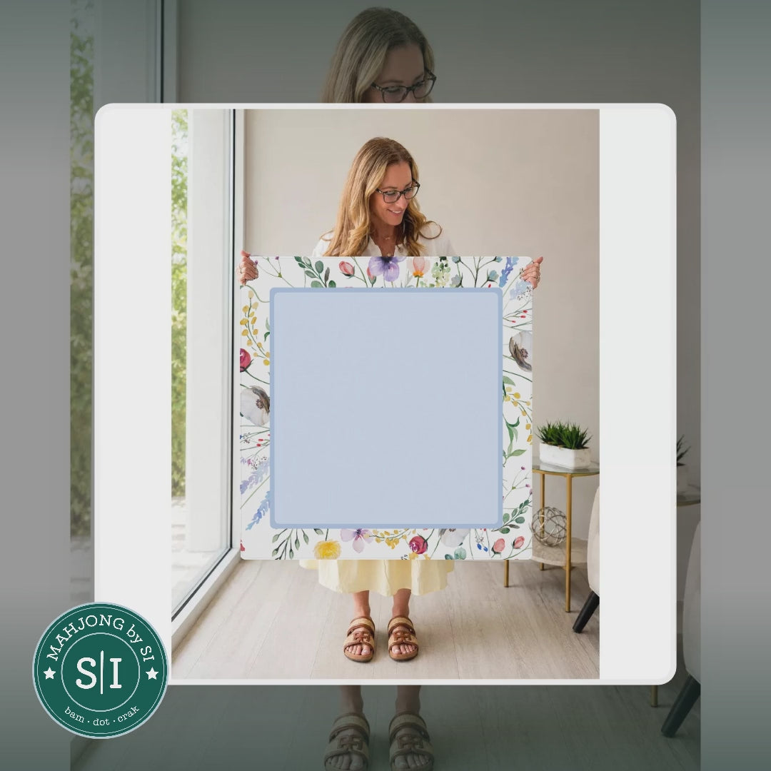 Mahjong by SI™ Petal Pushers Blue Square Mahjong Mat — lifestyle video (clear logo)