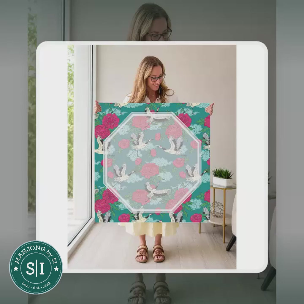 Mahjong by SI™ Crane Dance | Blue Mahjong Mat — lifestyle video (clear logo)