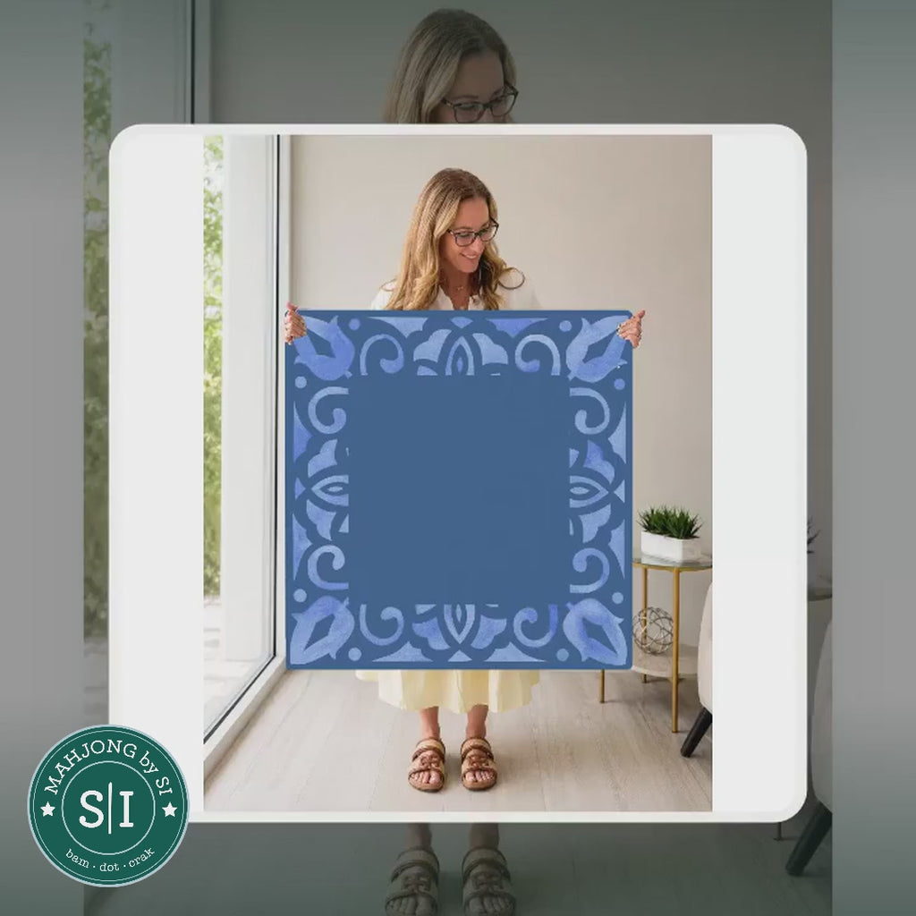 Mahjong by SI™ Corner Crush Blue Square Mahjong Mat — lifestyle video (clear logo)