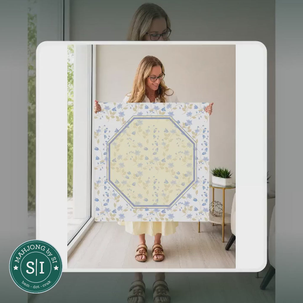 Mahjong by SI™ Heirloom Bloom | Blue Mahjong Mat — lifestyle video (clear logo)