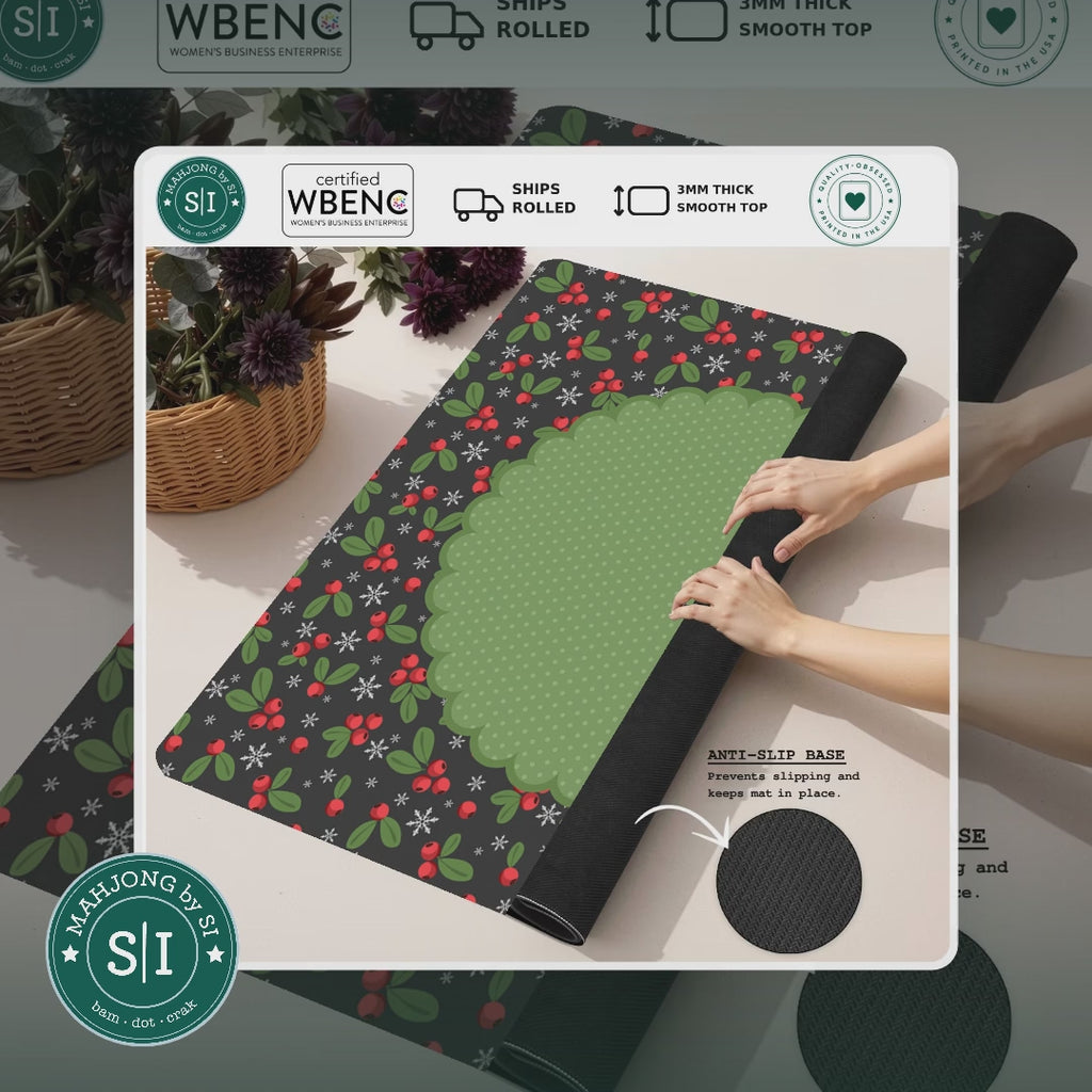 Winterberry Wonderland Mahjong Mat — lifestyle video (clear logo)