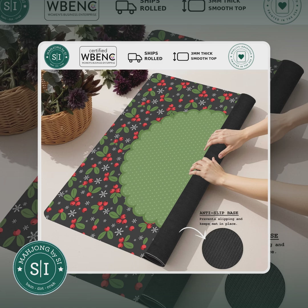 Winterberry Wonderland Mahjong Mat — lifestyle video (clear logo)