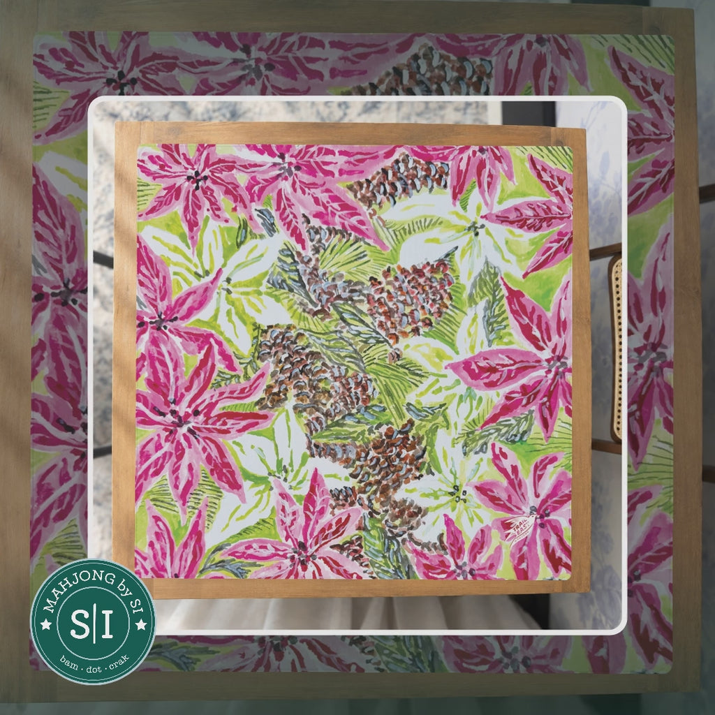 Vintage Poinsettia Mahjong Mat — lifestyle video (clear logo)