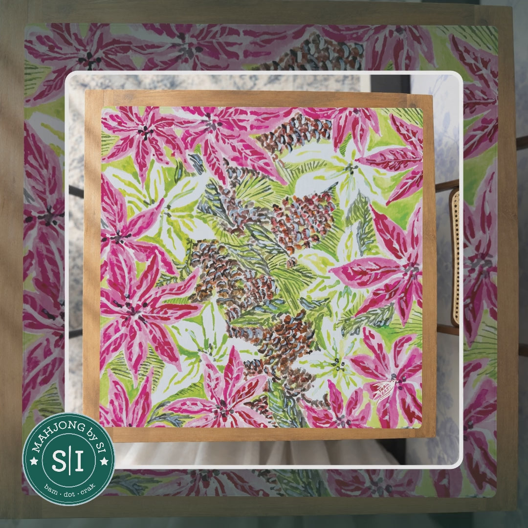 Vintage Poinsettia Mahjong Mat — lifestyle video (clear logo)