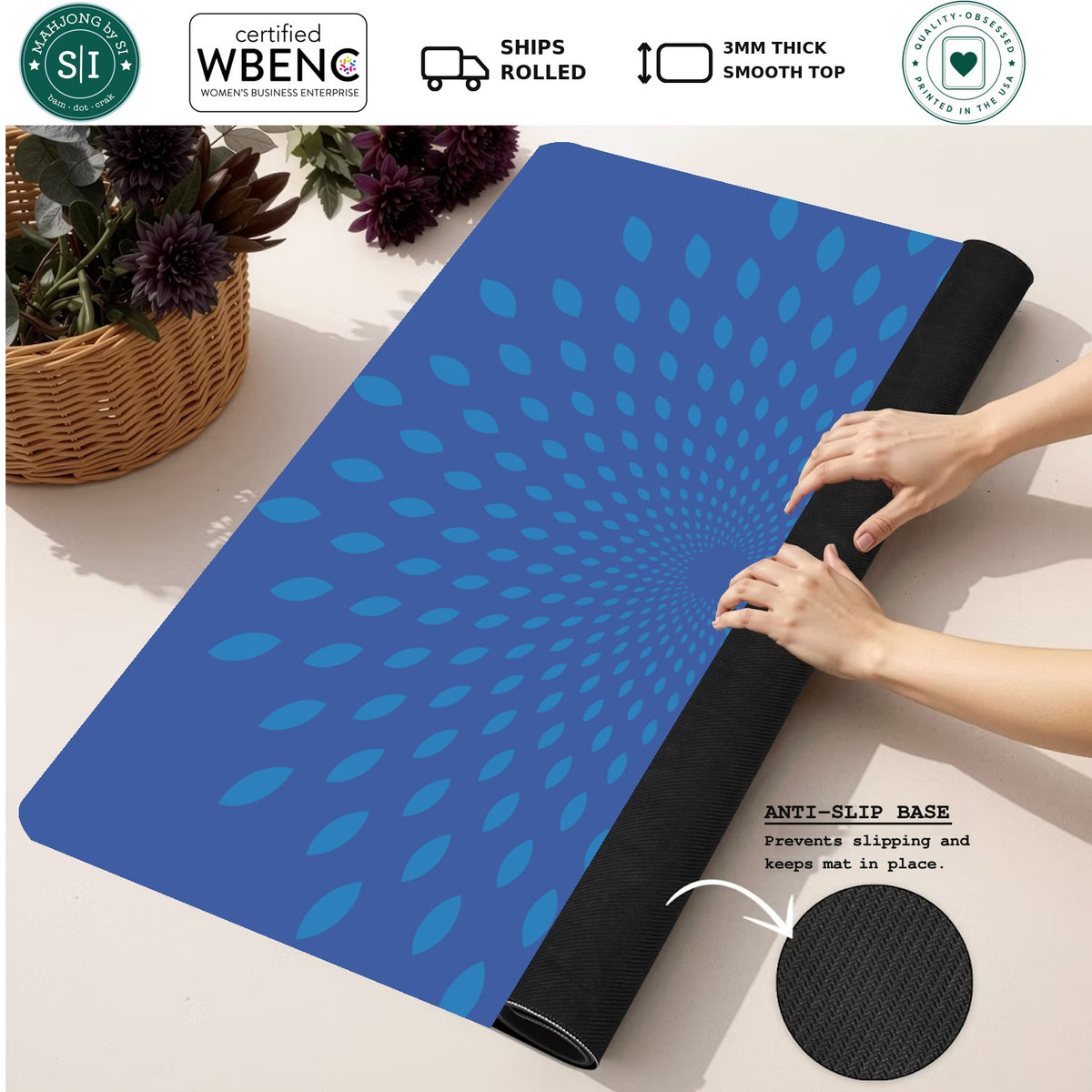Mahjong by SI™ Prism Portal | Blue Mahjong Mat — Rolled Mat Feature Image [rolled-feature-square]