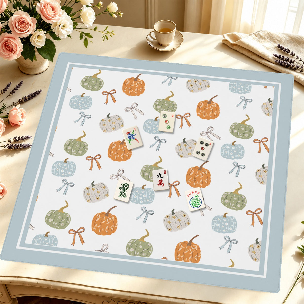 Mahjong by SI™ Pumpkin Posy Mahjong Mat — Styled Tile Table [styled-tile-table-square]