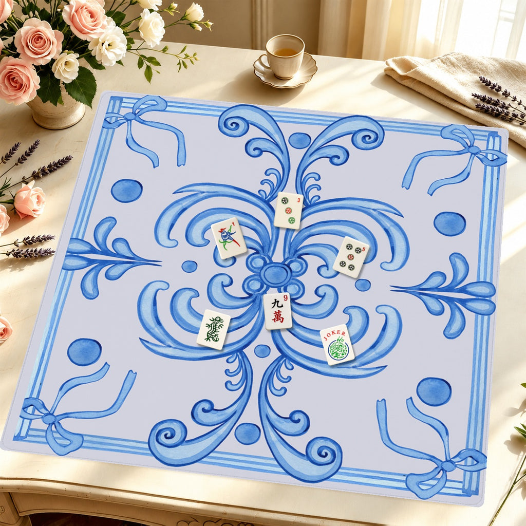 Mahjong by SI™ Ribbon Around | Blue Mahjong Mat — Styled Tile Table [styled-tile-table-square]