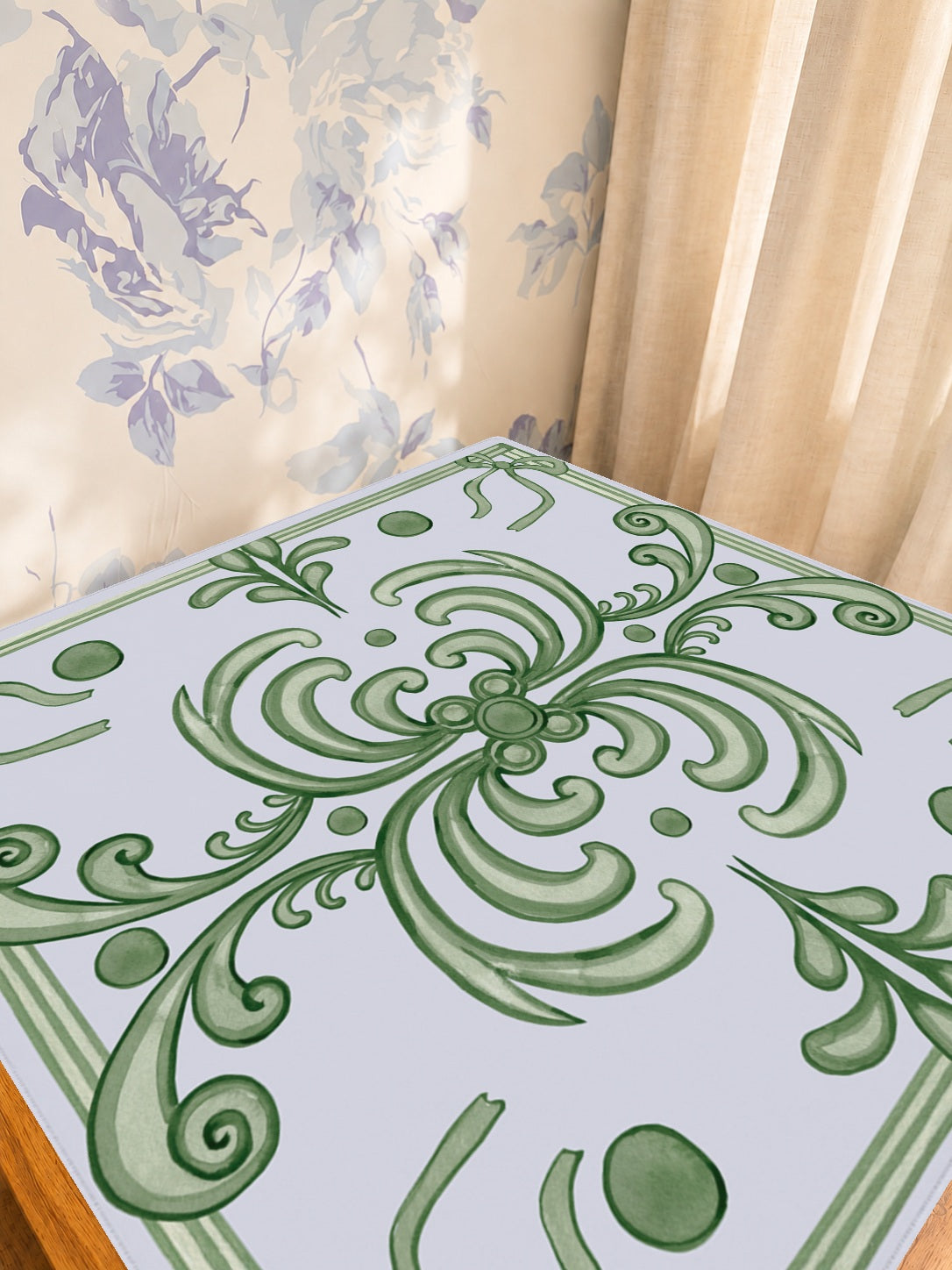 Mahjong by SI™ Ribbon Around | Green Mahjong Mat — Sunlit Detail [studio-detail-square]