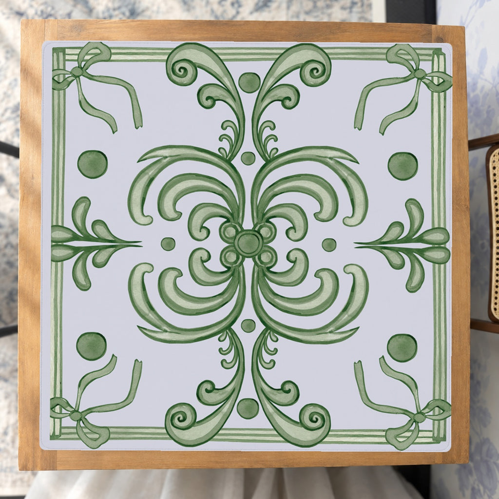 Mahjong by SI™ Ribbon Around | Green Mahjong Mat — Studio Overhead [studio-overhead-square]