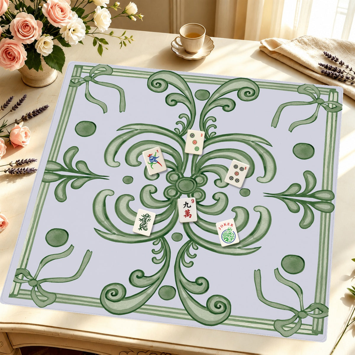 Mahjong by SI™ Ribbon Around | Green Mahjong Mat — Styled Tile Table [styled-tile-table-square]