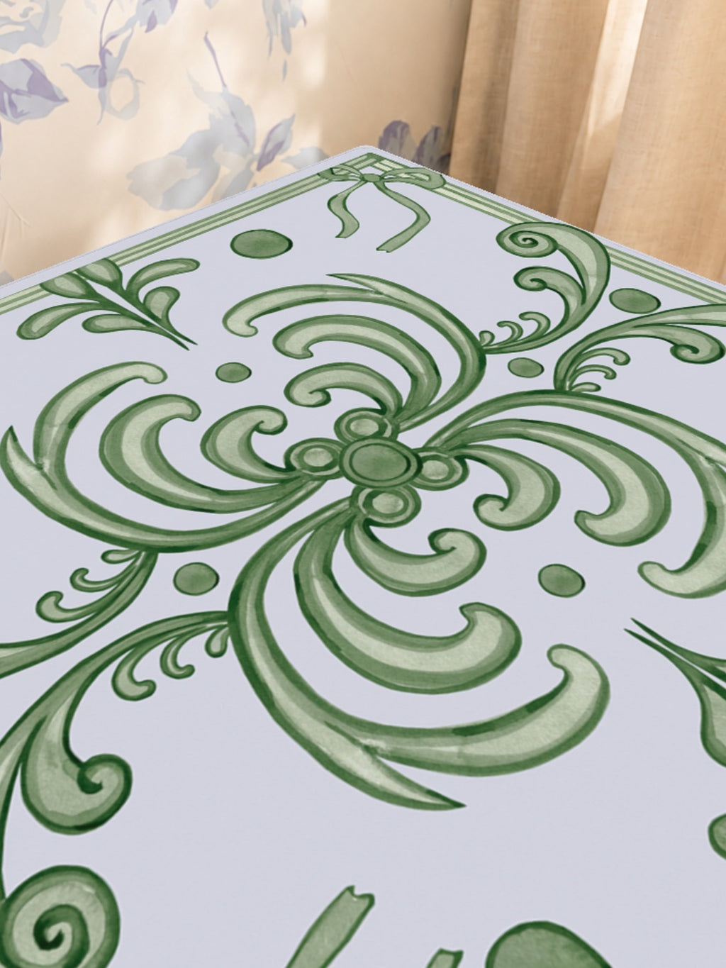 Mahjong by SI™ Ribbon Around | Green Mahjong Mat — Sunlit Close-up [sunlit-closeup-square]