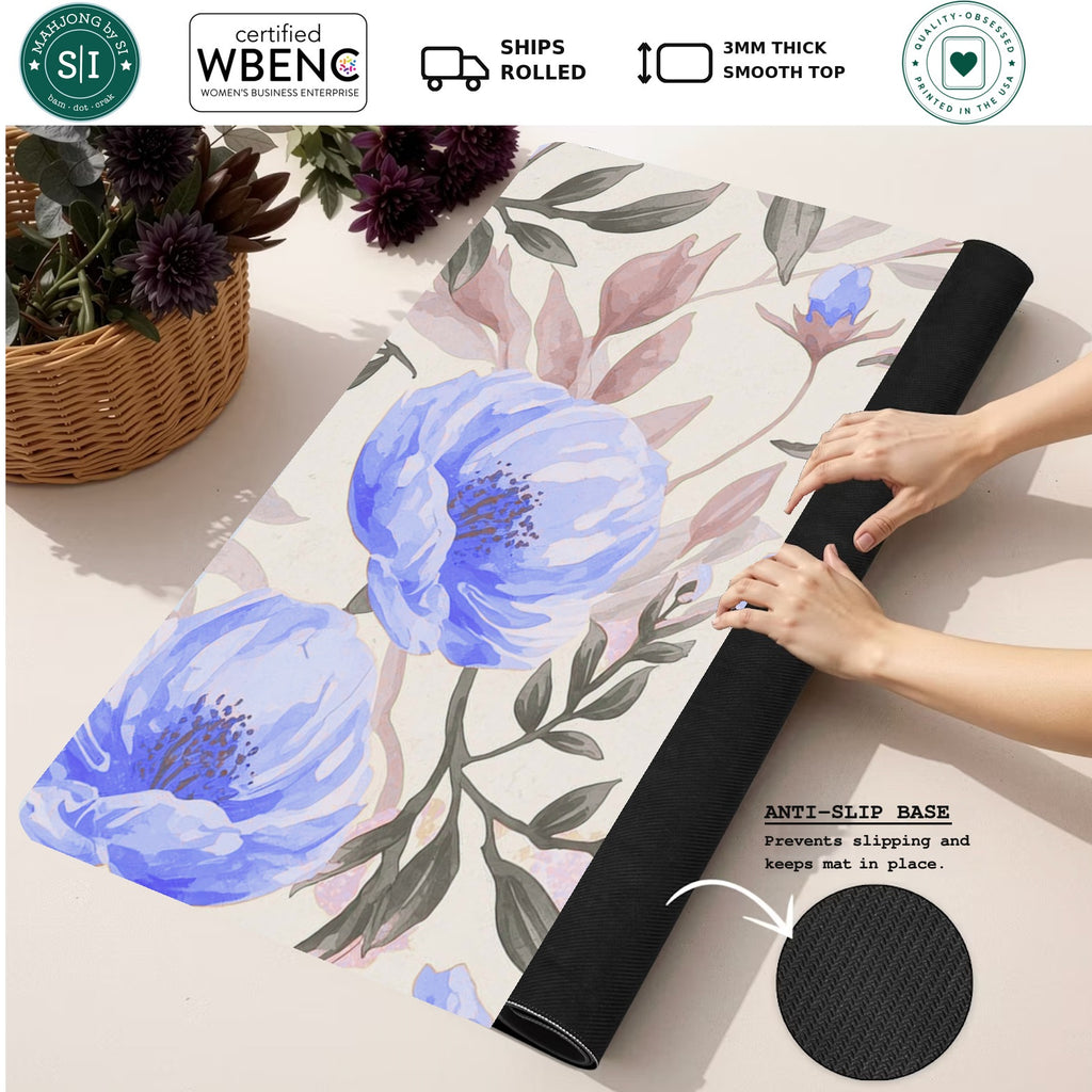 Mahjong by SI™ Rose Garden | Blue Mahjong Mat — Rolled Mat Feature Image [rolled-feature-square]