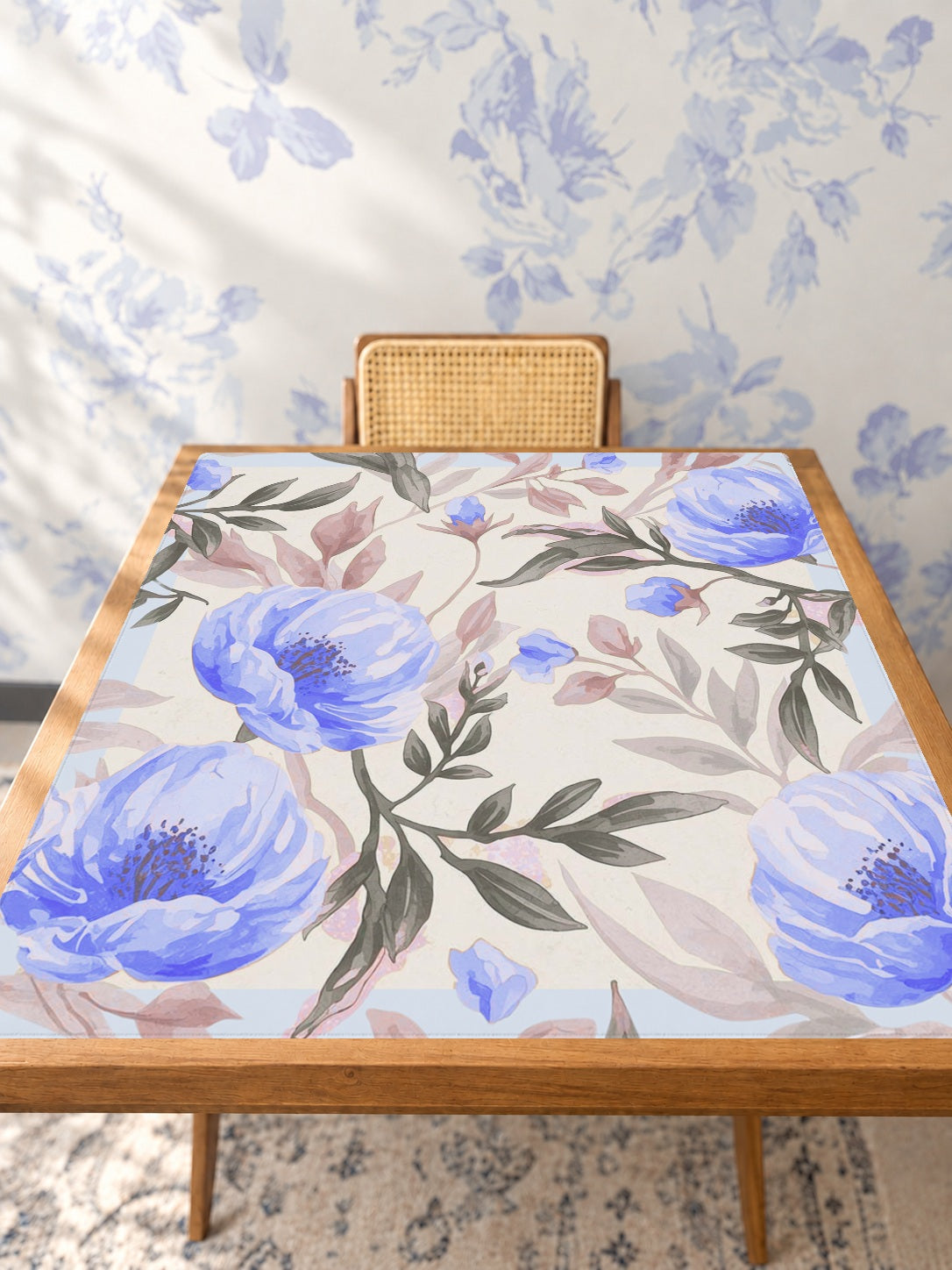 Mahjong by SI™ Rose Garden | Blue Mahjong Mat — Studio Table Angle [studio-angle-square]