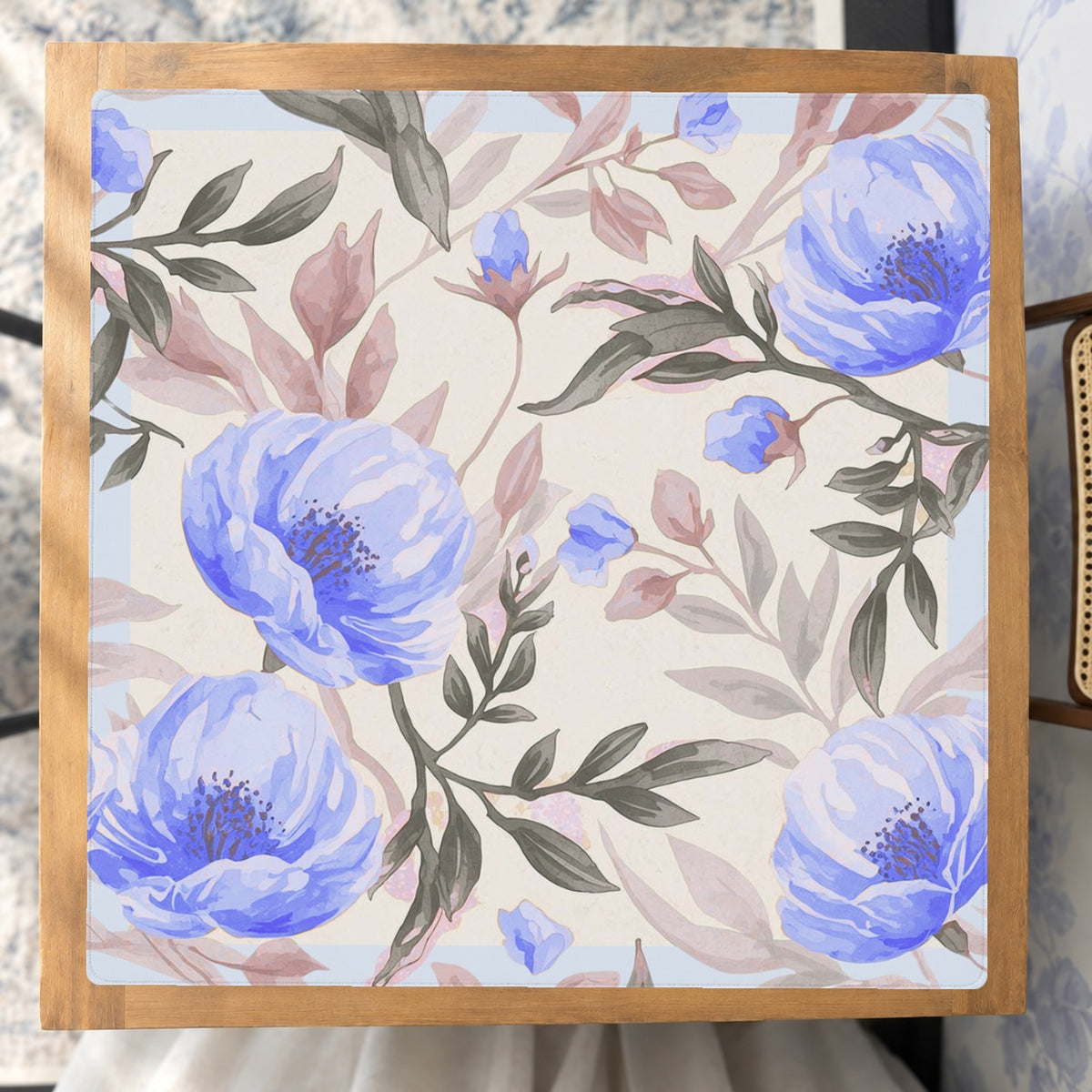 Mahjong by SI™ Rose Garden | Blue Mahjong Mat — Studio Overhead [studio-overhead-square]