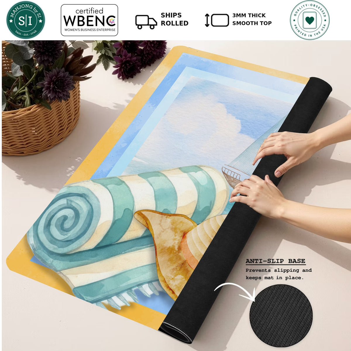 Mahjong by SI™ Sandy Cheeks Mahjong Mat — Rolled Mat Feature Image [rolled-feature-square]