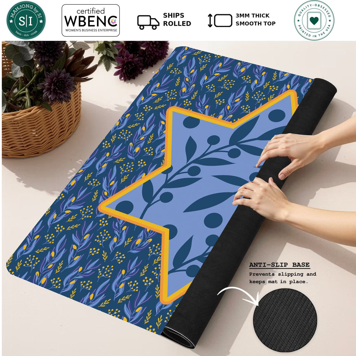 Shalom Garden Mahjong Mat — Rolled Mat Feature Image [rolled-feature-square]