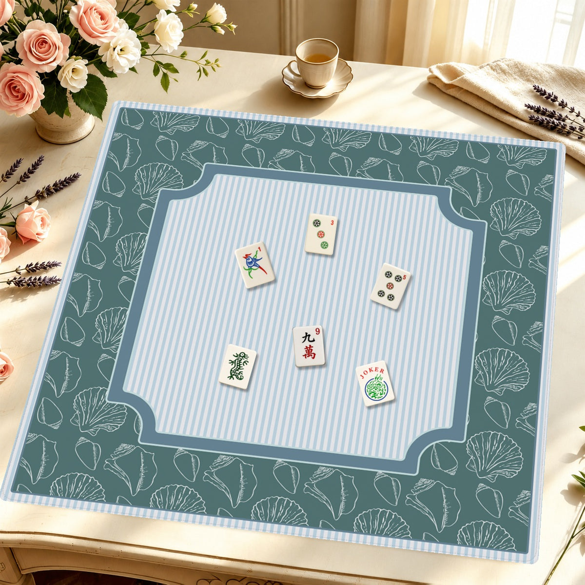Mahjong by SI™ Shoreline Stripe Mahjong Mat — Styled Tile Table [styled-tile-table-square]