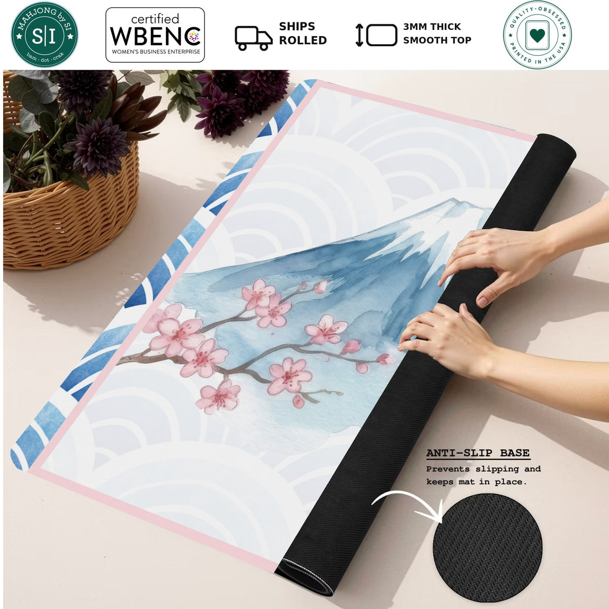 Mahjong by SI™ Snow Fuji Mahjong Mat — Rolled Mat Feature Image [rolled-feature-square]