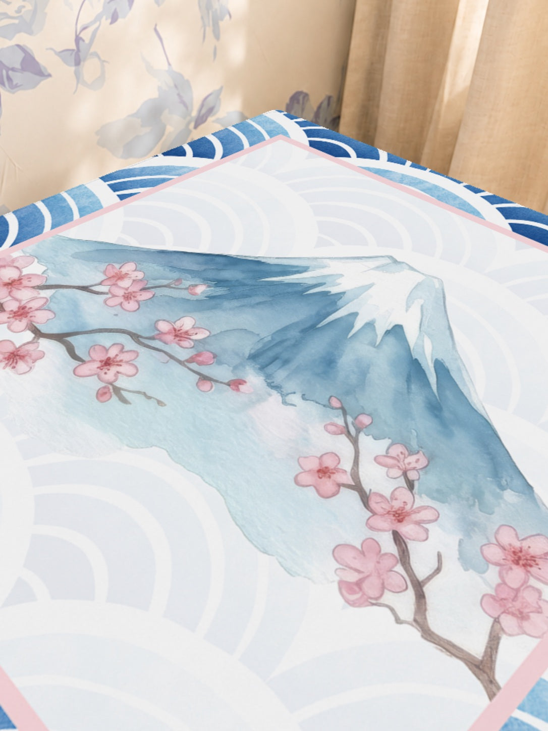 Mahjong by SI™ Snow Fuji Mahjong Mat — Sunlit Close-up [sunlit-closeup-square]