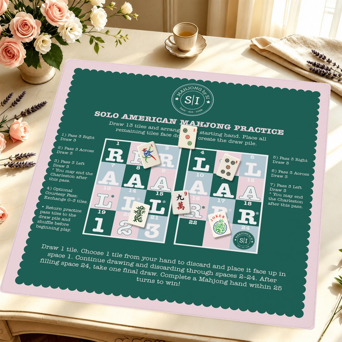 Mahjong by SI™ Solo Practice Makes Perfect Mahjong Mat — Styled Tile Table [styled-tile-table-square]