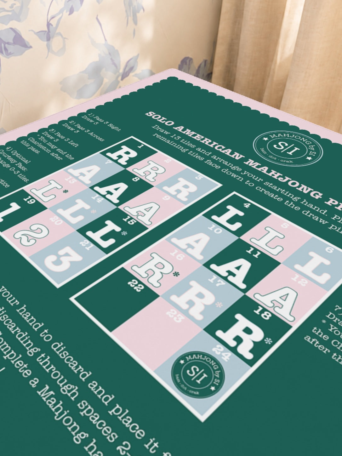Mahjong by SI™ Solo Practice Makes Perfect Mahjong Mat — Sunlit Close-up [sunlit-closeup-square]