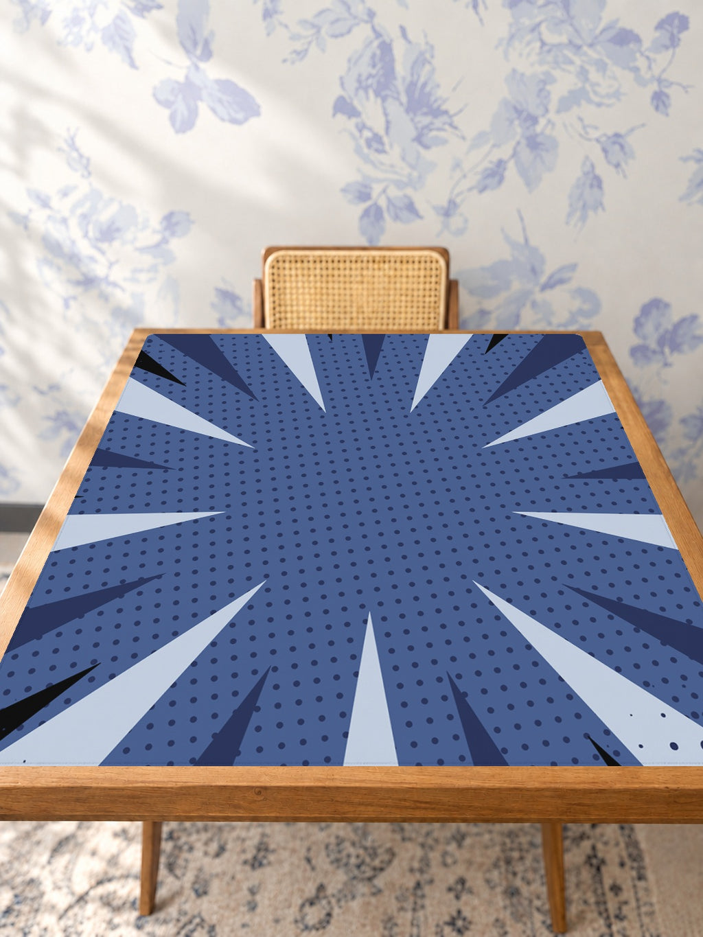 Mahjong by SI™ Star Power Blue Mahjong Mat — Studio Table Angle [studio-angle-square]