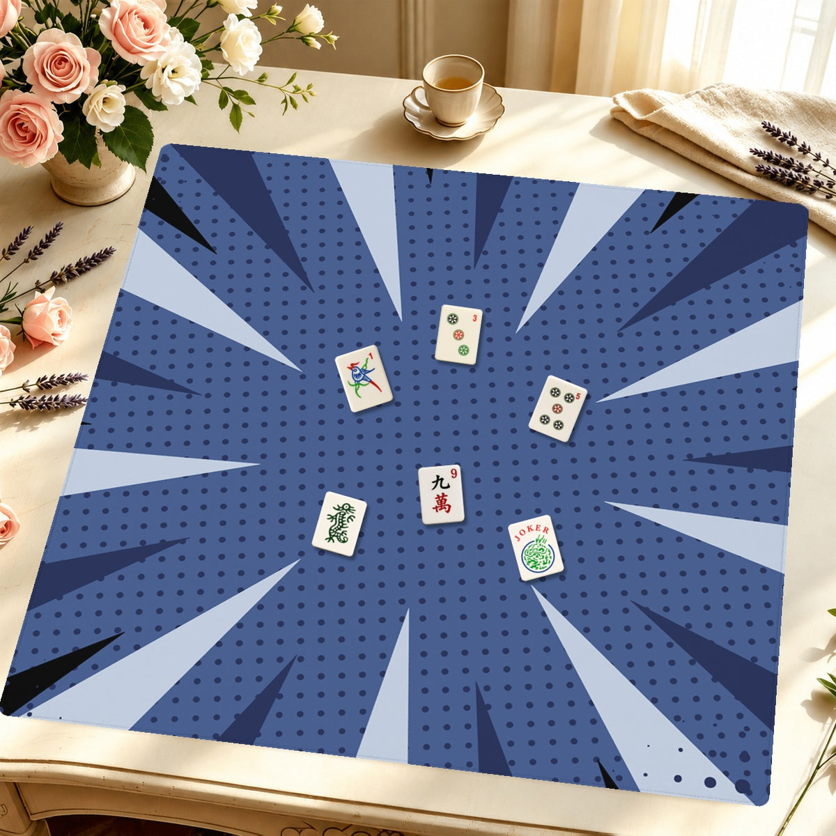 Mahjong by SI™ Star Power Blue Mahjong Mat — Styled Tile Table [styled-tile-table-square]