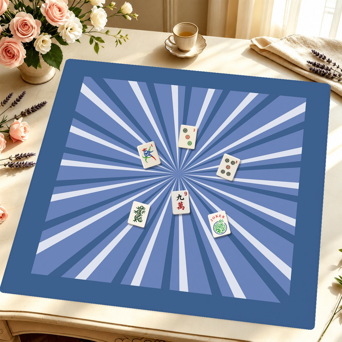 Mahjong by SI™ Star Treatment Blue Mahjong Mat — Styled Tile Table [styled-tile-table-square]