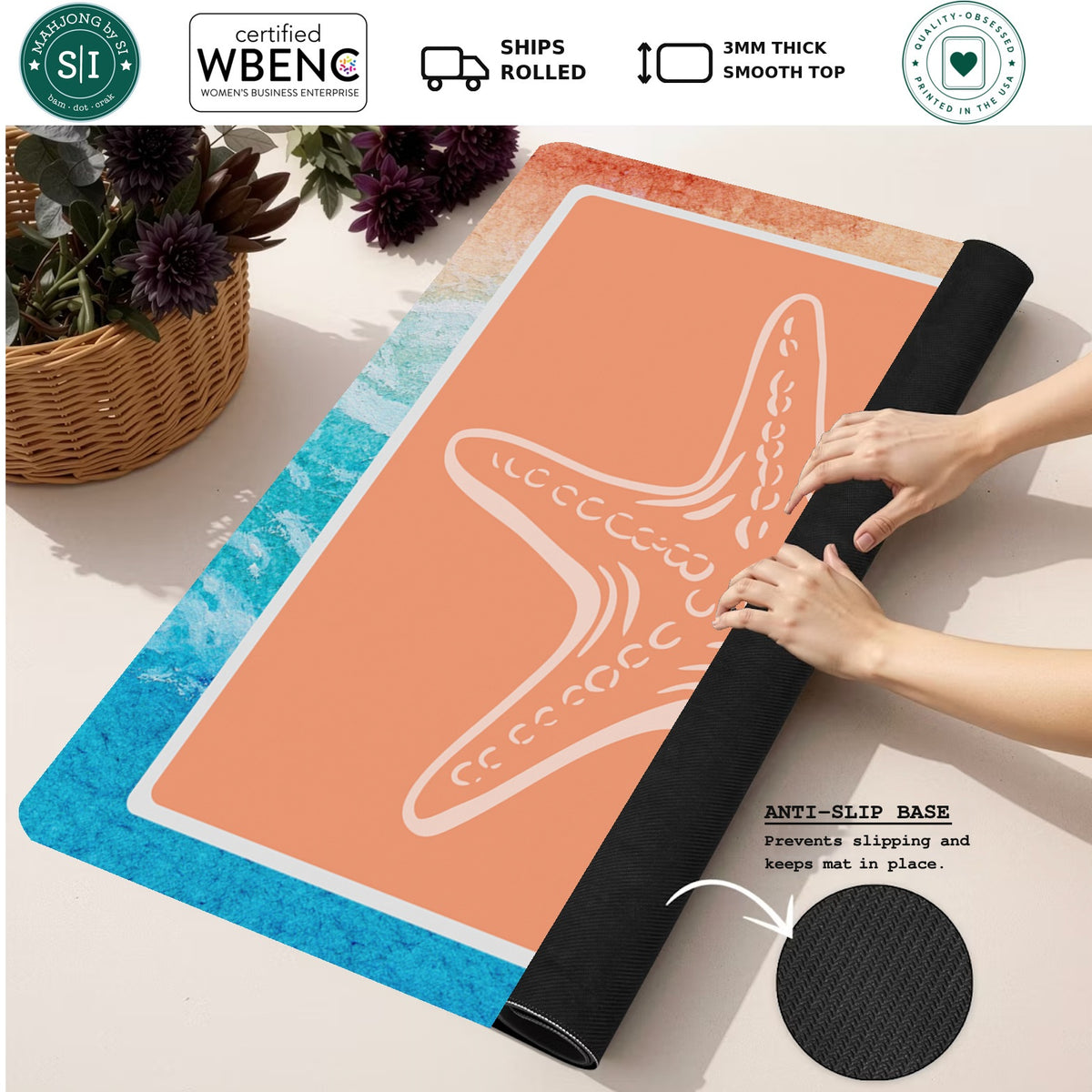 Mahjong by SI™ Starfish Upon A Time Mahjong Mat — Rolled Mat Feature Image [rolled-feature-square]