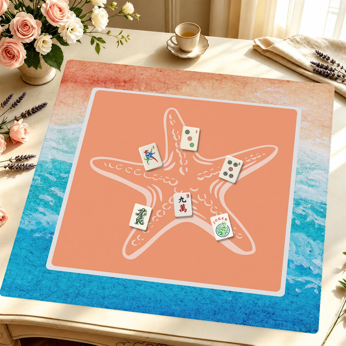 Mahjong by SI™ Starfish Upon A Time Mahjong Mat — Styled Tile Table [styled-tile-table-square]