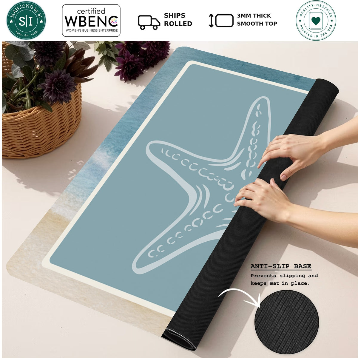 Mahjong by SI™ Starfish Wishes Mahjong Mat — Rolled Mat Feature Image [rolled-feature-square]