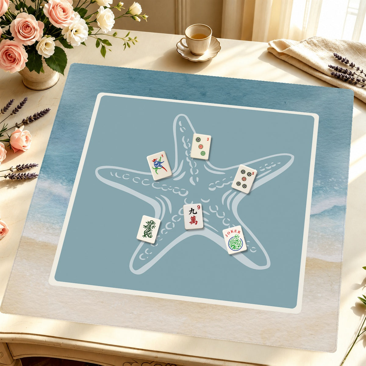 Mahjong by SI™ Starfish Wishes Mahjong Mat — Styled Tile Table [styled-tile-table-square]