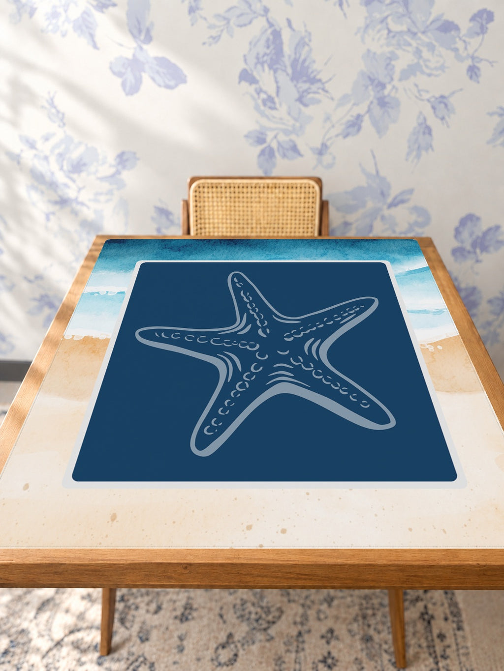 Mahjong by SI™ Starry Night at Sea Mahjong Mat — Studio Table Angle [studio-angle-square]