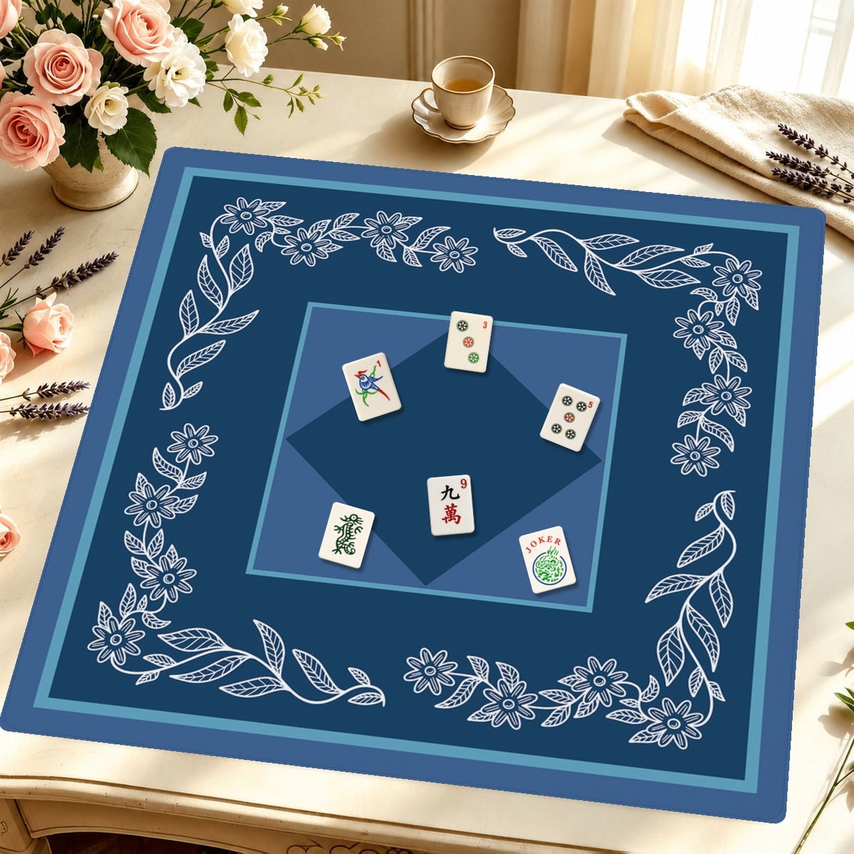 Mahjong by SI™ Stem Situation | Blue Mahjong Mat — Styled Tile Table [styled-tile-table-square]