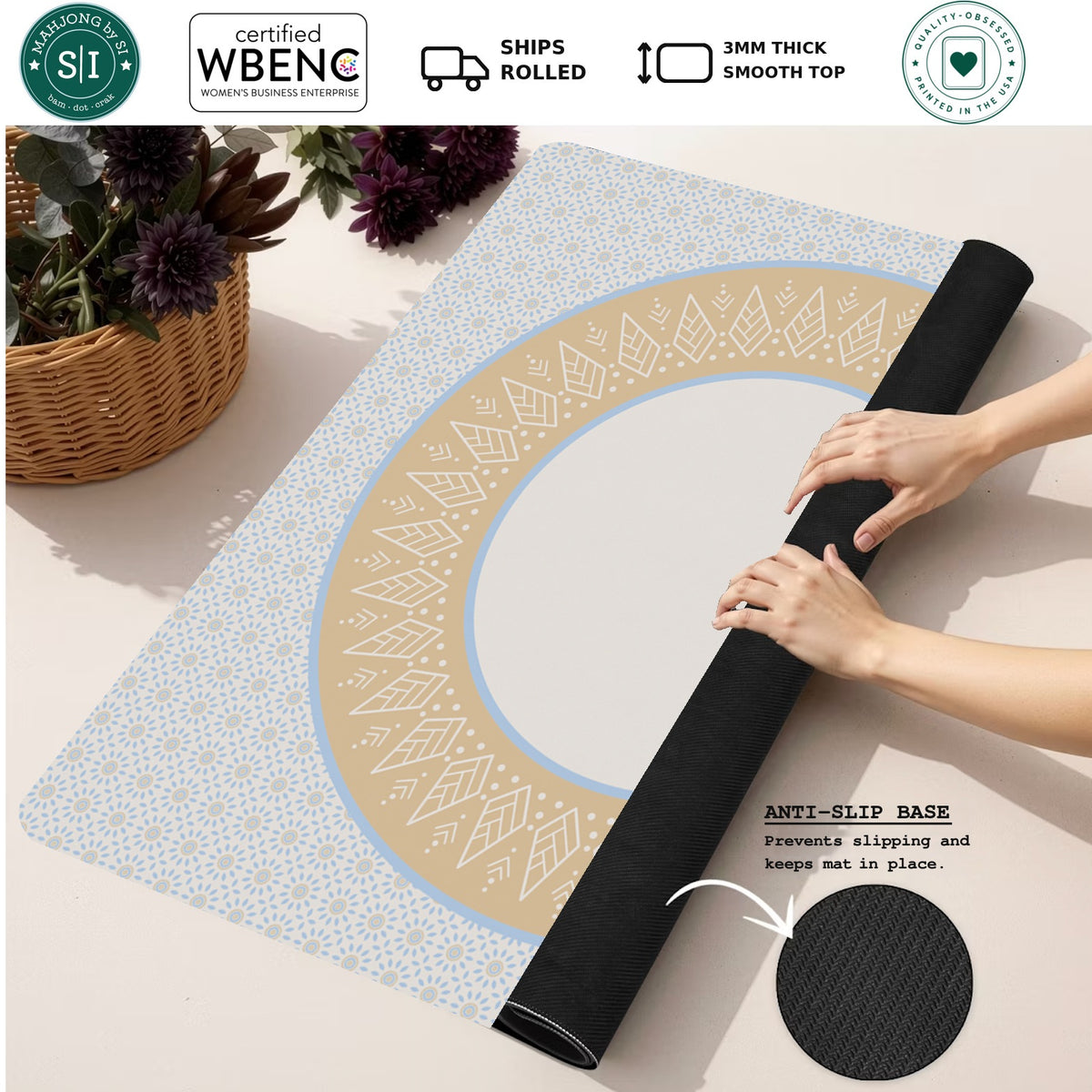 Mahjong by SI™ Sunburst Serenade Mahjong Mat — Rolled Mat Feature Image [rolled-feature-square]