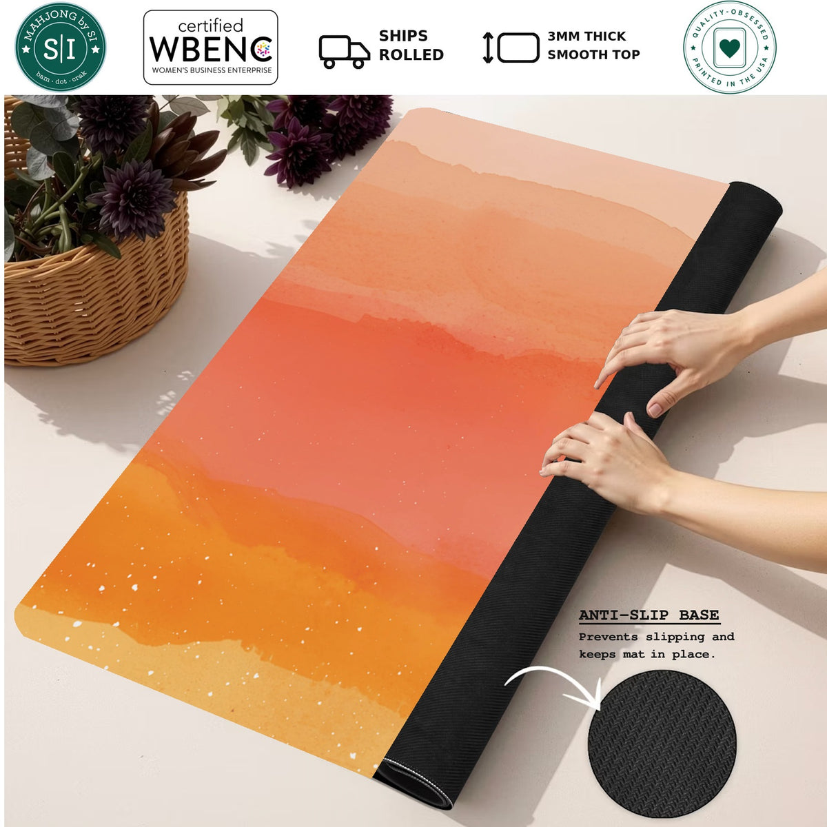 Mahjong by SI™ Sunset Spritz Mahjong Mat — Rolled Mat Feature Image [rolled-feature-square]
