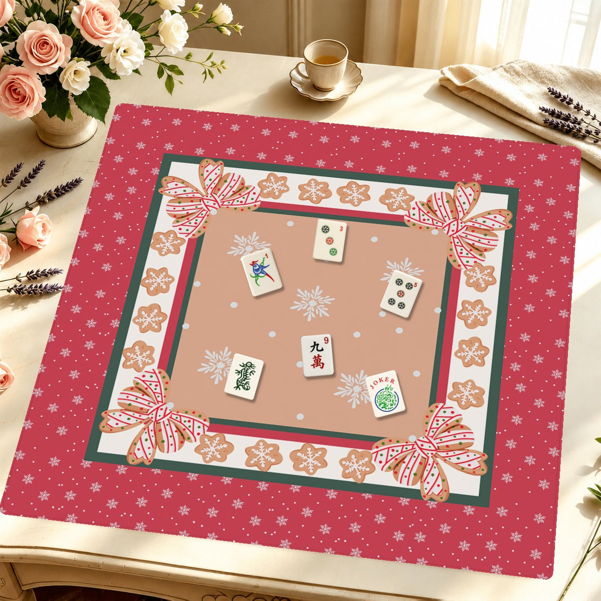 Mahjong by SI™ Sweet on Christmas Mahjong Mat — Styled Tile Table [styled-tile-table-square]